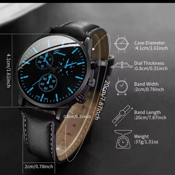 Men's Watch Bracelet Set Leather Necklace Braided Black New f76 - Picture 2 of 4